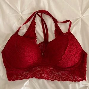 Pink by Victoria Secret red push-up bralette size large.